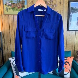 New York & Co Royal Blue V-neckline Button-Down Shirt